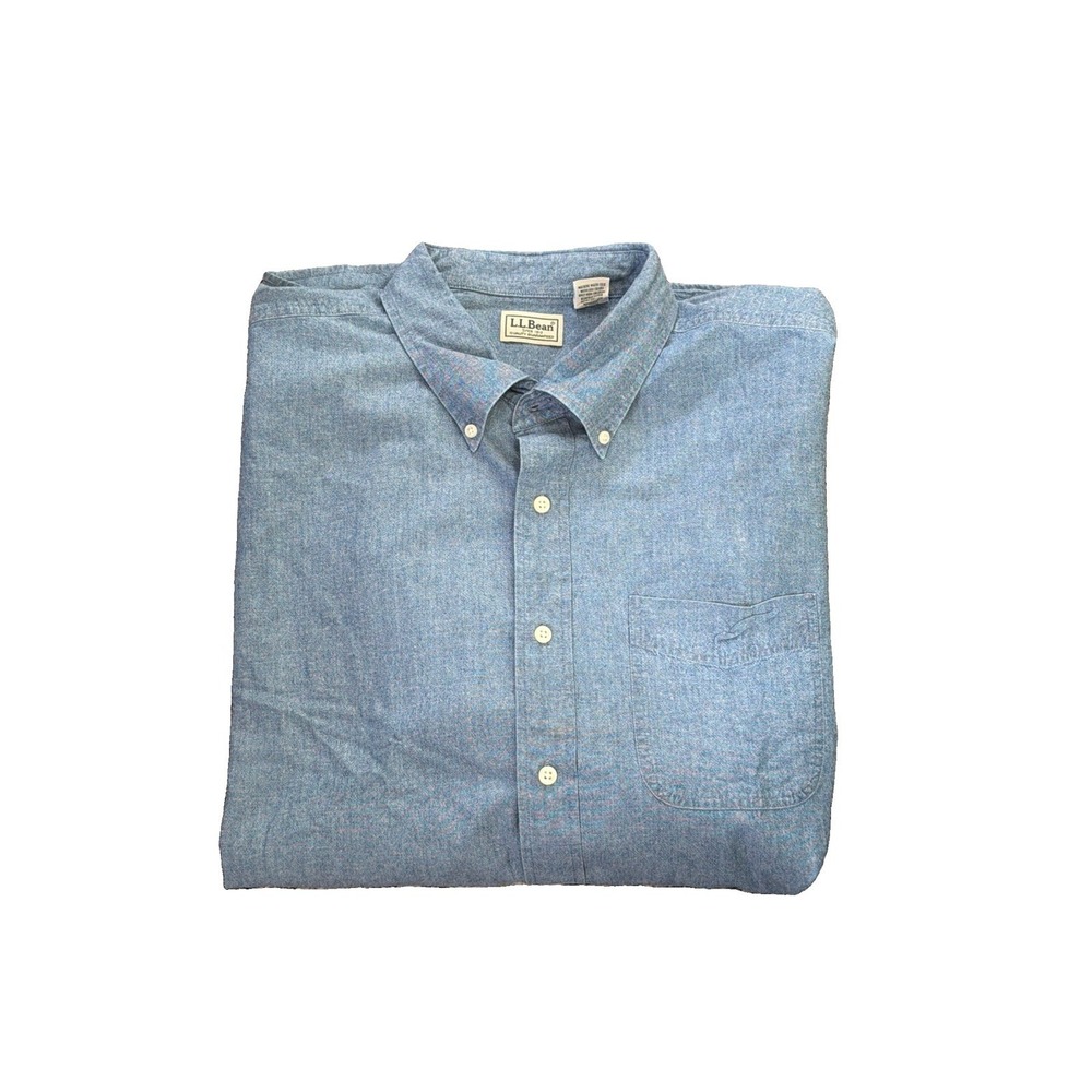 VINTAGE LL Bean Shirt Mens XXL Blue Chambray Denim Button Down Workwear 90s